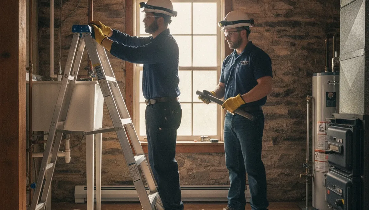 Lancaster, PA plumbing repair technician servicing a residential leak repair on site