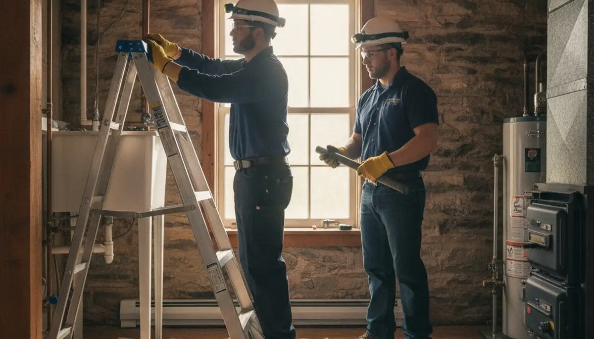 Lancaster, PA plumbing repair technician servicing a residential leak repair on site