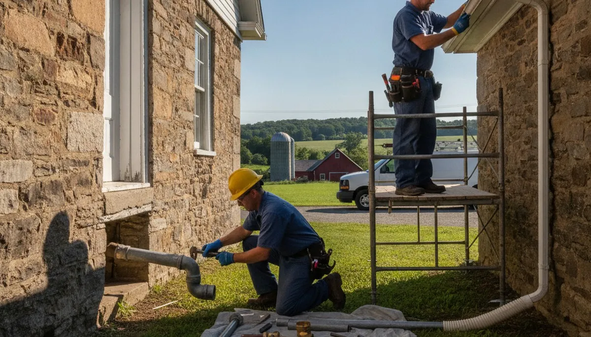 Plumber repairing a pipe in Lancaster, PA for fast residential plumbing service