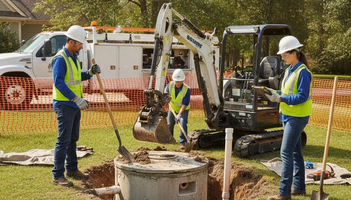 Septic repair technician inspecting Lancaster, PA home plumbing system for On Call Plumbers