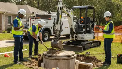Septic repair plumber inspecting system for Lancaster, PA homes