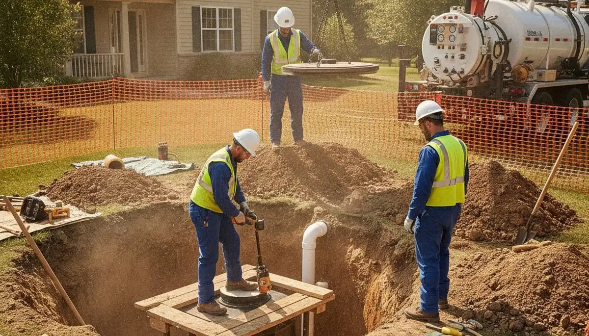 Septic repair plumber inspecting home system in Lancaster, PA