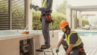 Spa repair technician servicing a home spa in Lancaster, PA for reliable heating and jet fixes