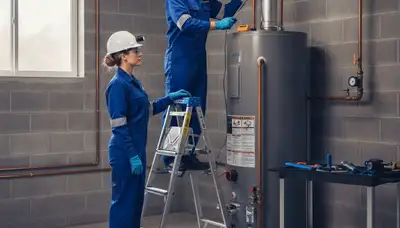 Lancaster, PA plumber repairing a water heater for a home service call
